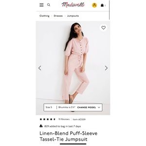 Madewell Linen-Blend Puff-Sleeve Tassel-Tie Jumpsuit size small NWT